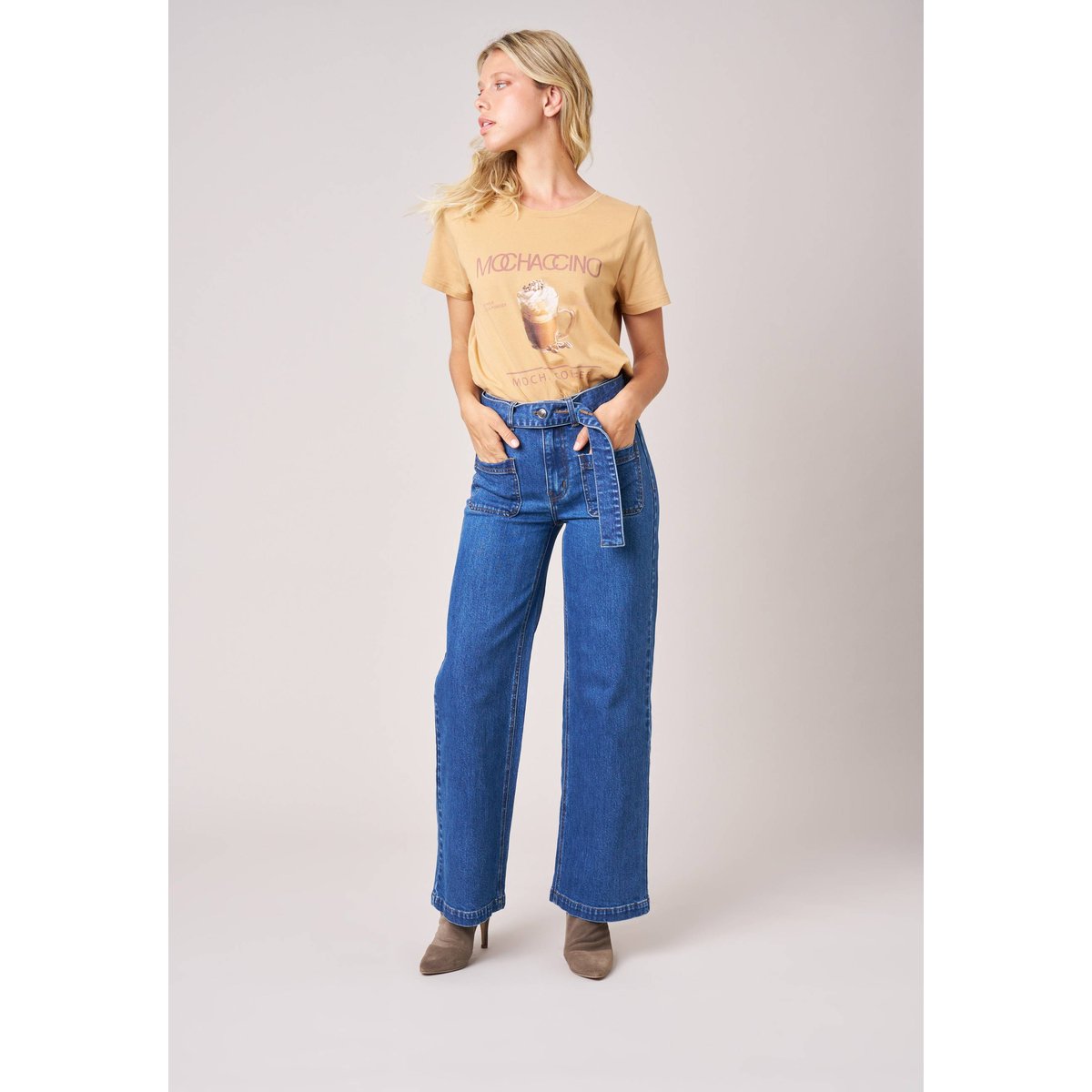 Jean wide leg femme KAMI med blue used, DEELUXE