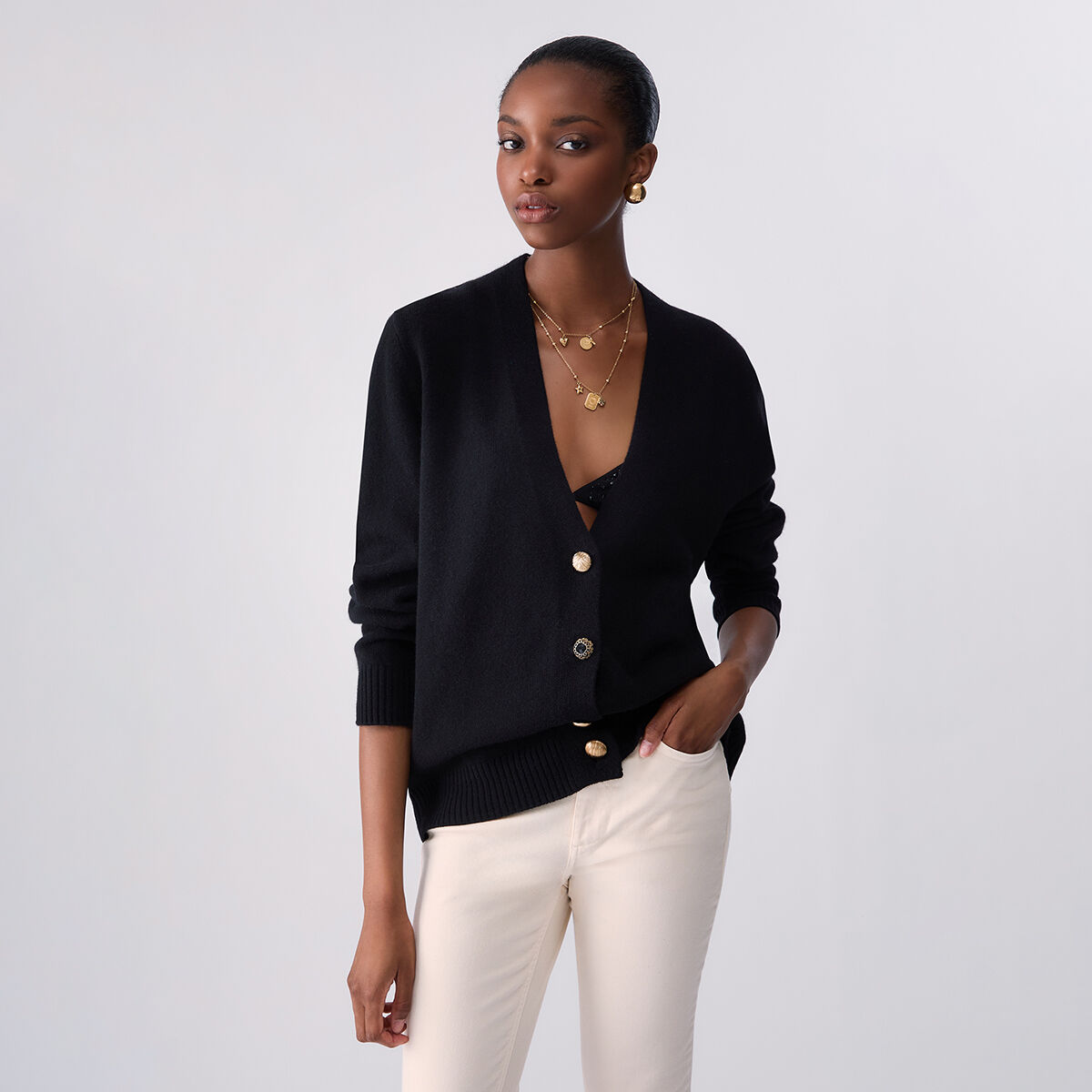 Cardigan en pure laine noir, LIU JO