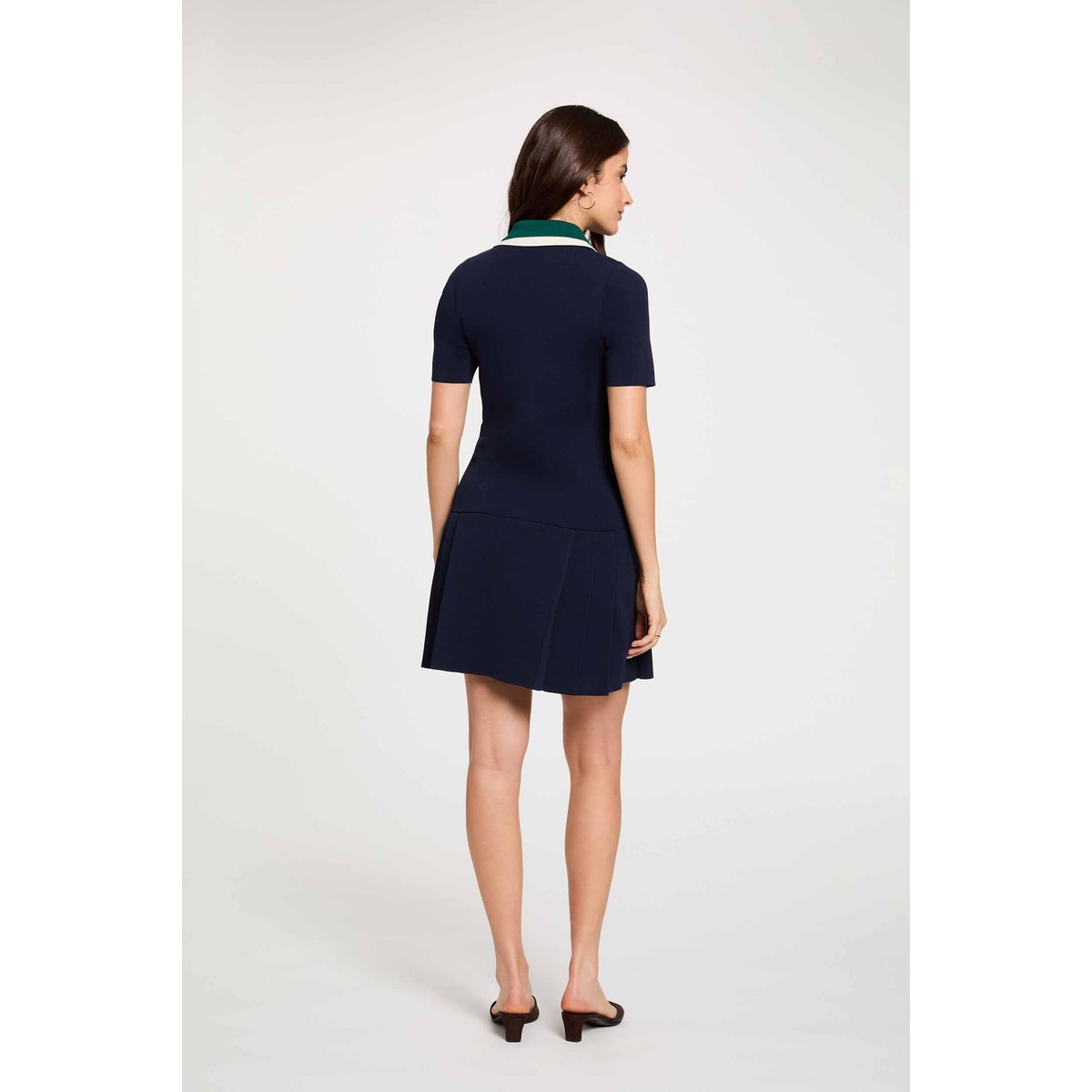 Robe tricot plissée bleu marine, MORGAN