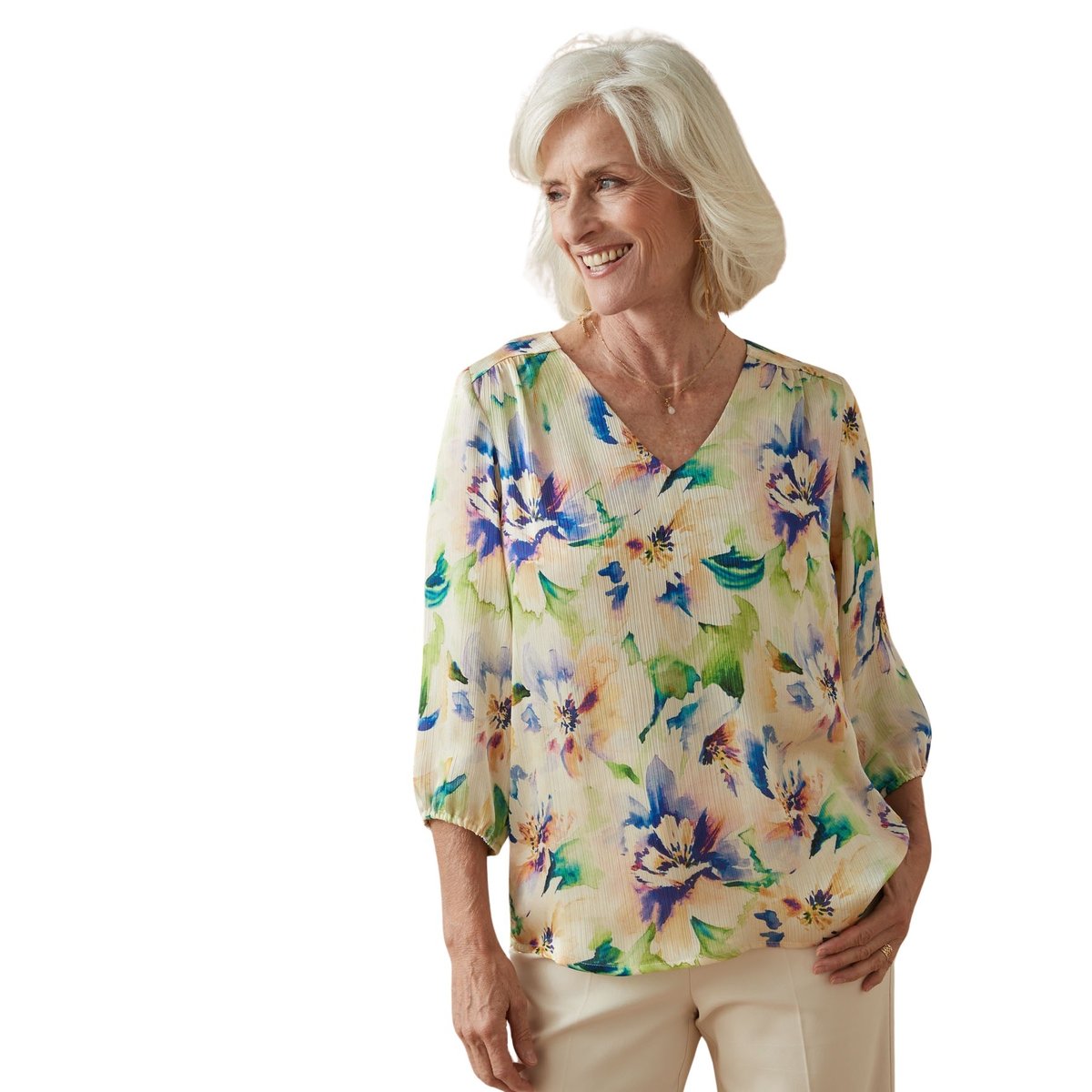Blouse avec fronces imprimé vert, DAXON