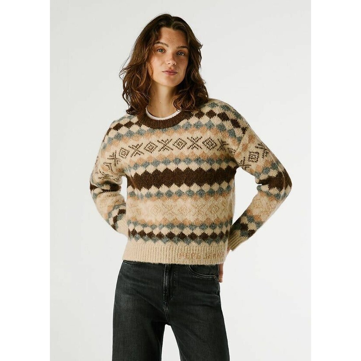 Celestine Jacquard Jumper beige/brown, PEPE JEANS