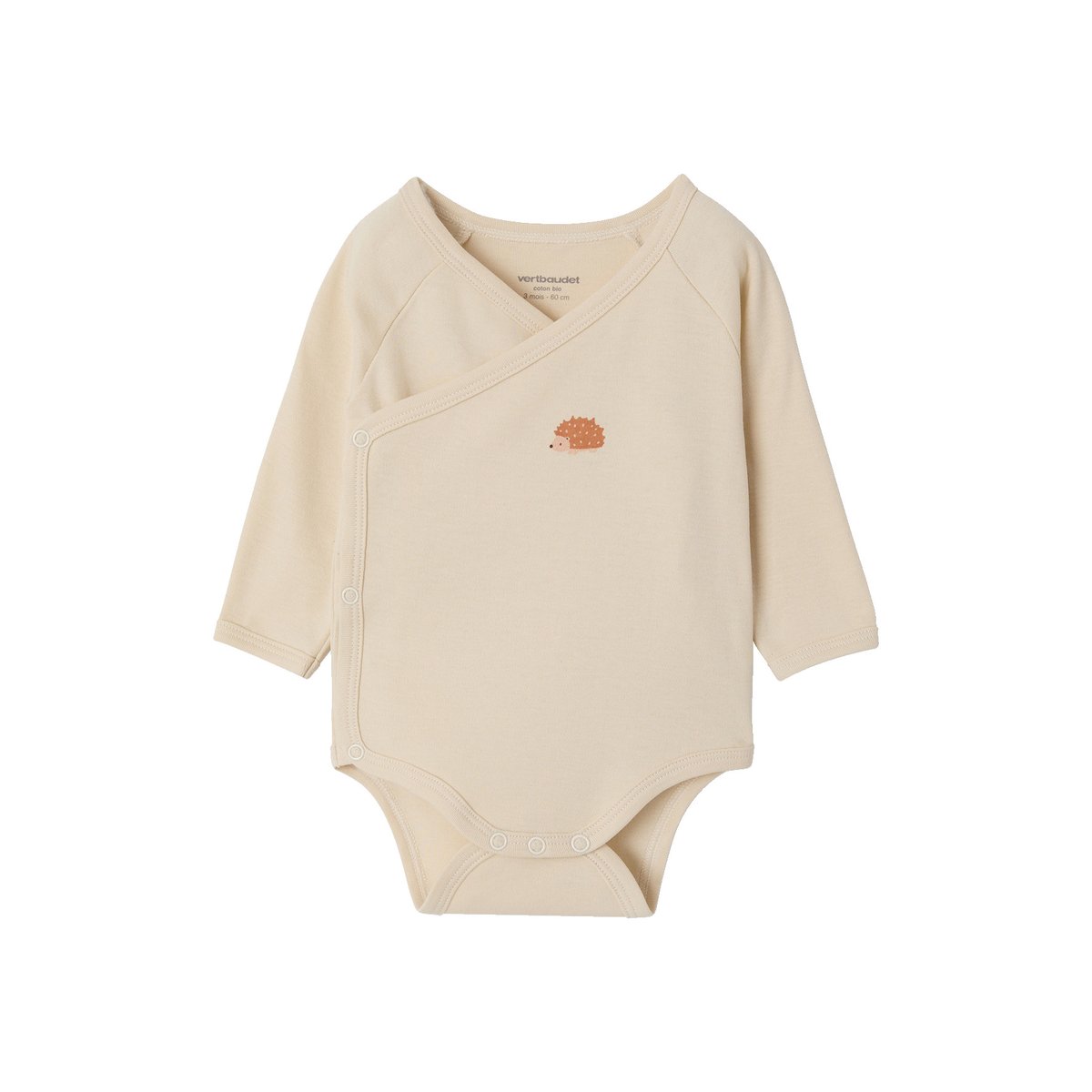Lot de 5 bodies naissance manches longues beige chiné, VERTBAUDET