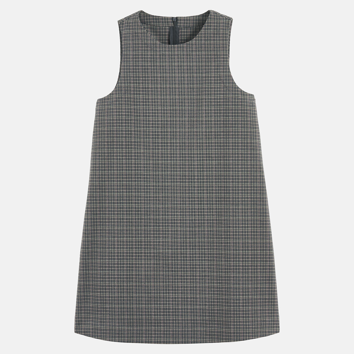 Checked Sleeveless Mini Dress checks on grey background, LA REDOUTE COLLECTIONS