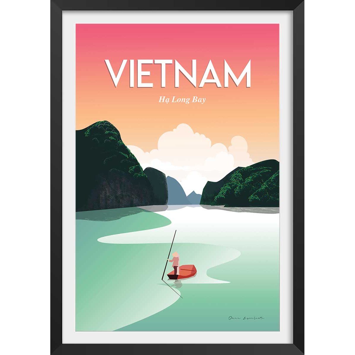 Affiche voyage Vietnam Baie Halong affiche + cadre en bois - noir, HEXOA