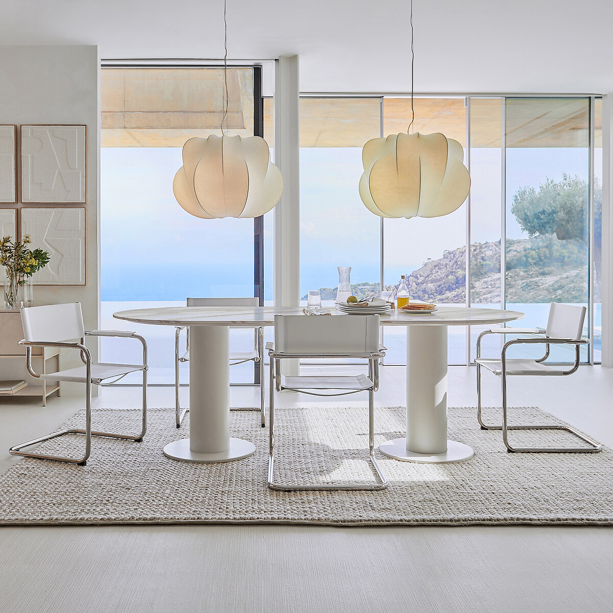 Fauteuil de table, croûte de cuir véritable et acier chromé, WINSET blanc optique, AM.PM