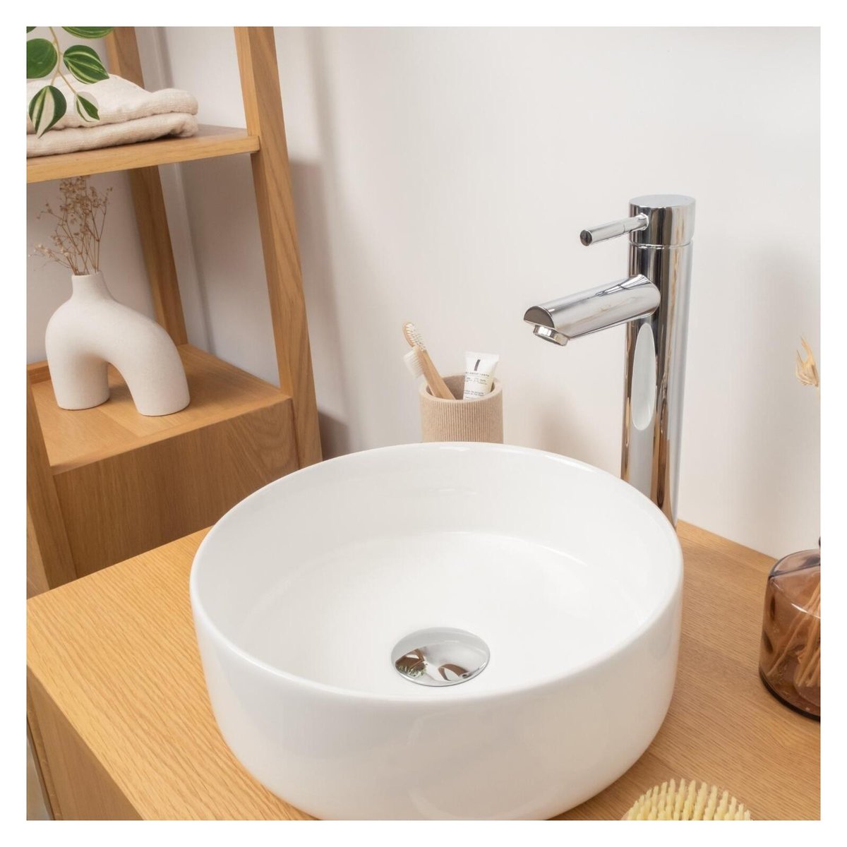 Vasque à poser ronde en céramique blanche 30cm MII blanc, MOB IN