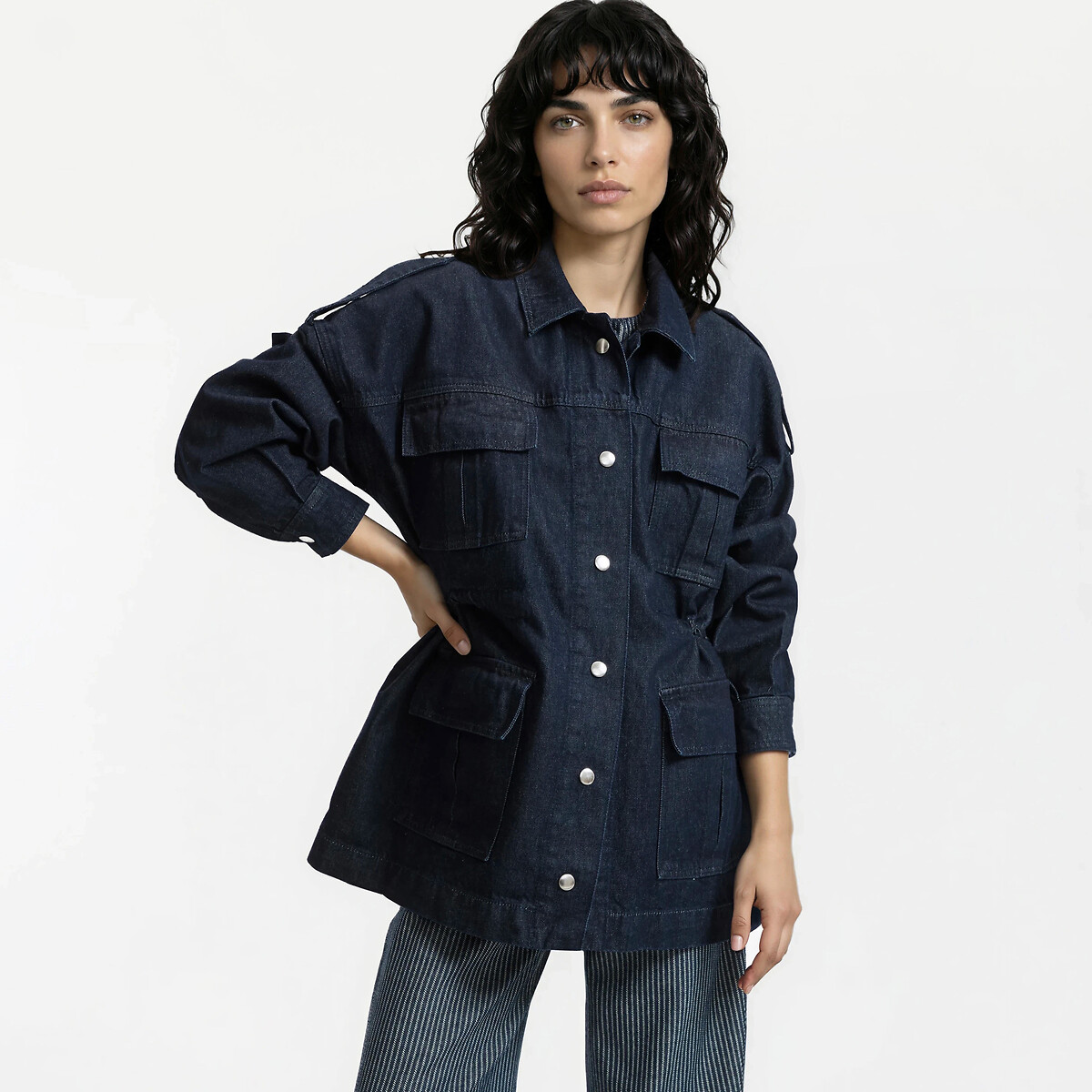 Oversized Safari Denim Jacket untreated blue, LA REDOUTE COLLECTIONS