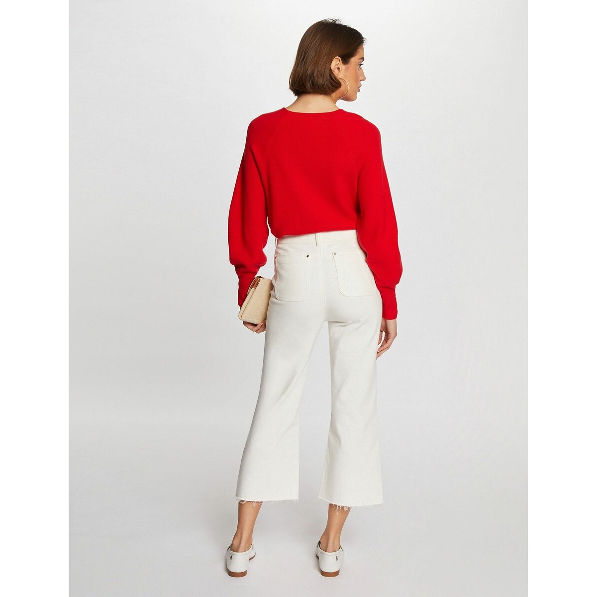 Pull col V en fine maille rouge, MORGAN