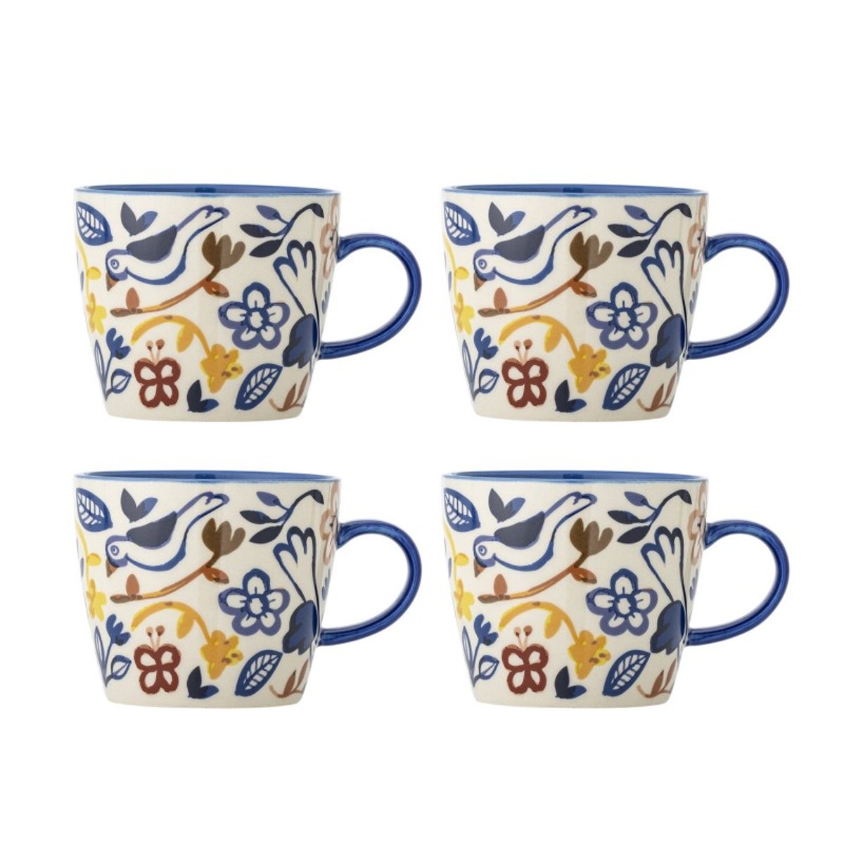 Mugs grès floral oiseaux Figuria set de 4 multicolore, BLOOMINGVILLE