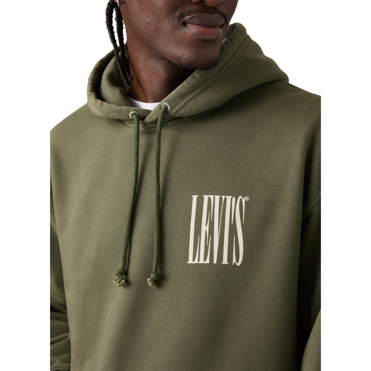 Sweat en coton mélangé kaki uni avec une coupe droite et une capuche vert, LEVI'S