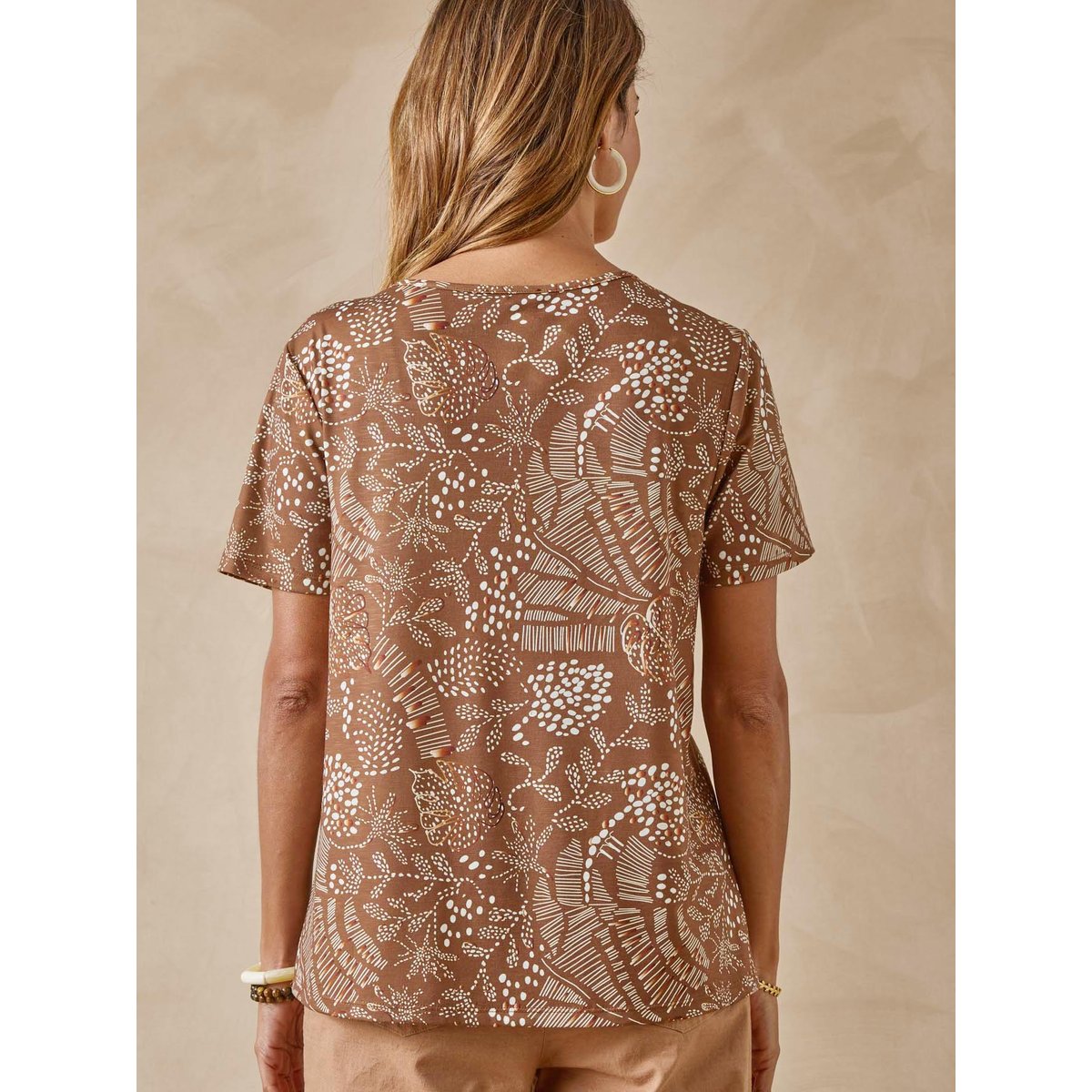 Tee-shirt encolure fantaisie imprimé marron, DAXON