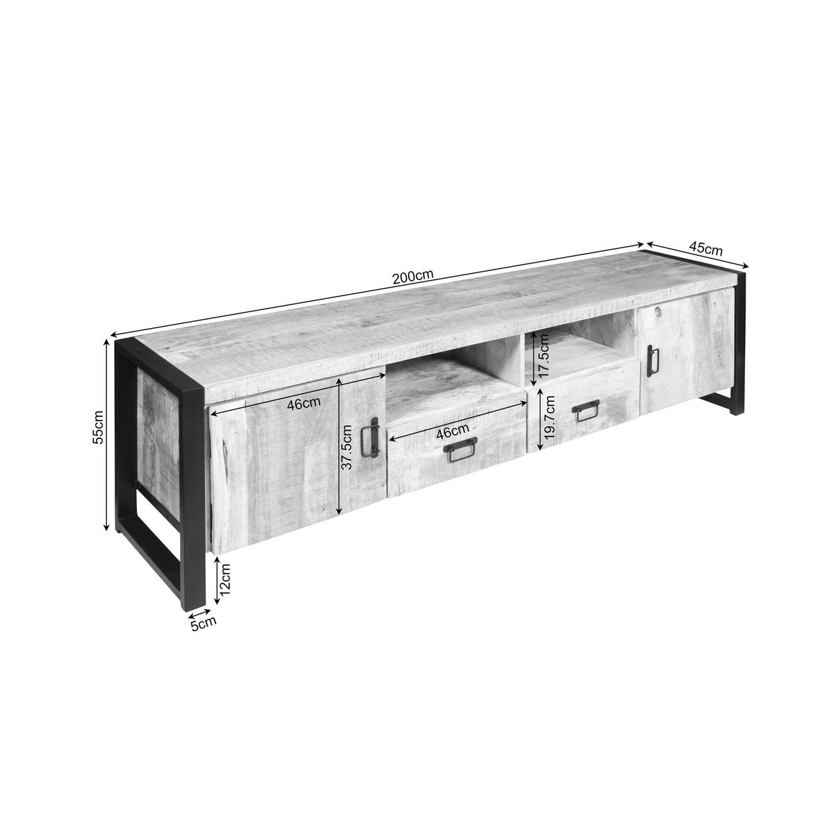 Meuble TV en bois, 2 portes 2 tiroirs 200cm MILORA bois clair, PIER IMPORT