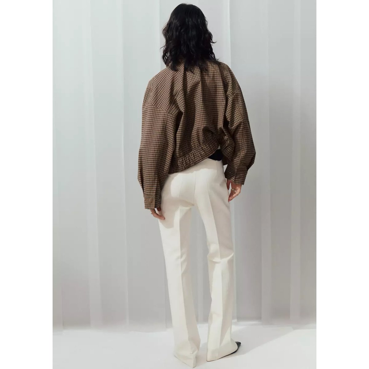 Veste à carreaux à col cheminée marron, MANGO