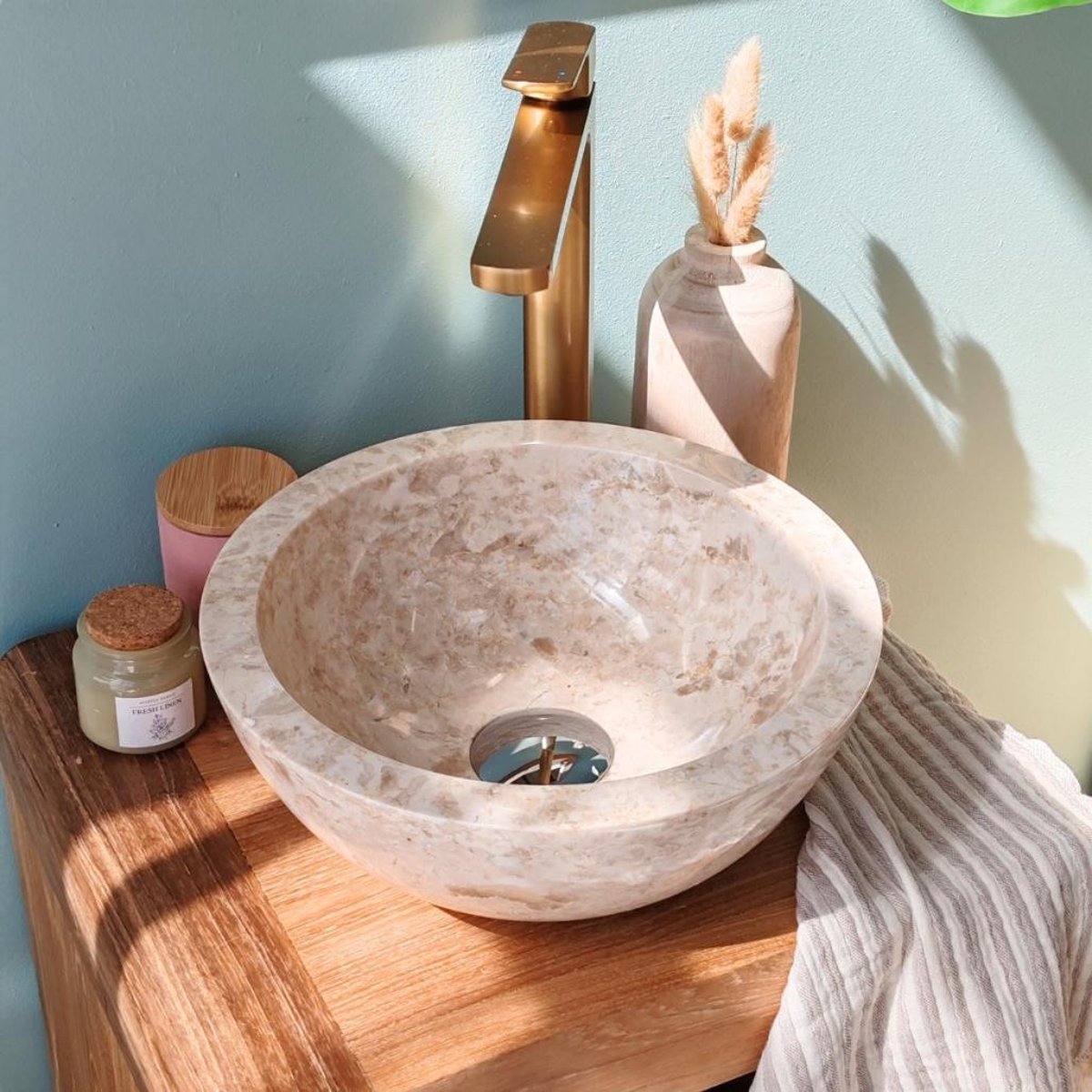 Vasque à poser en marbre ronde 30 cm BARCELONE crème, WANDA COLLECTION
