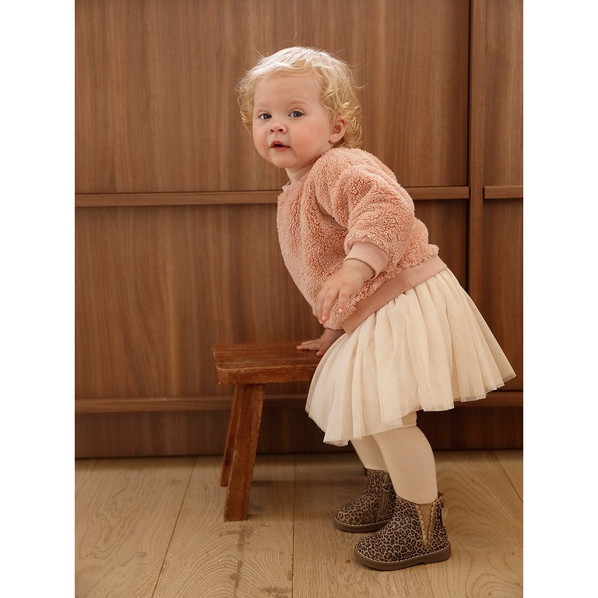 Ensemble bébé sweat-shirt + jupon rose poudré, VERTBAUDET