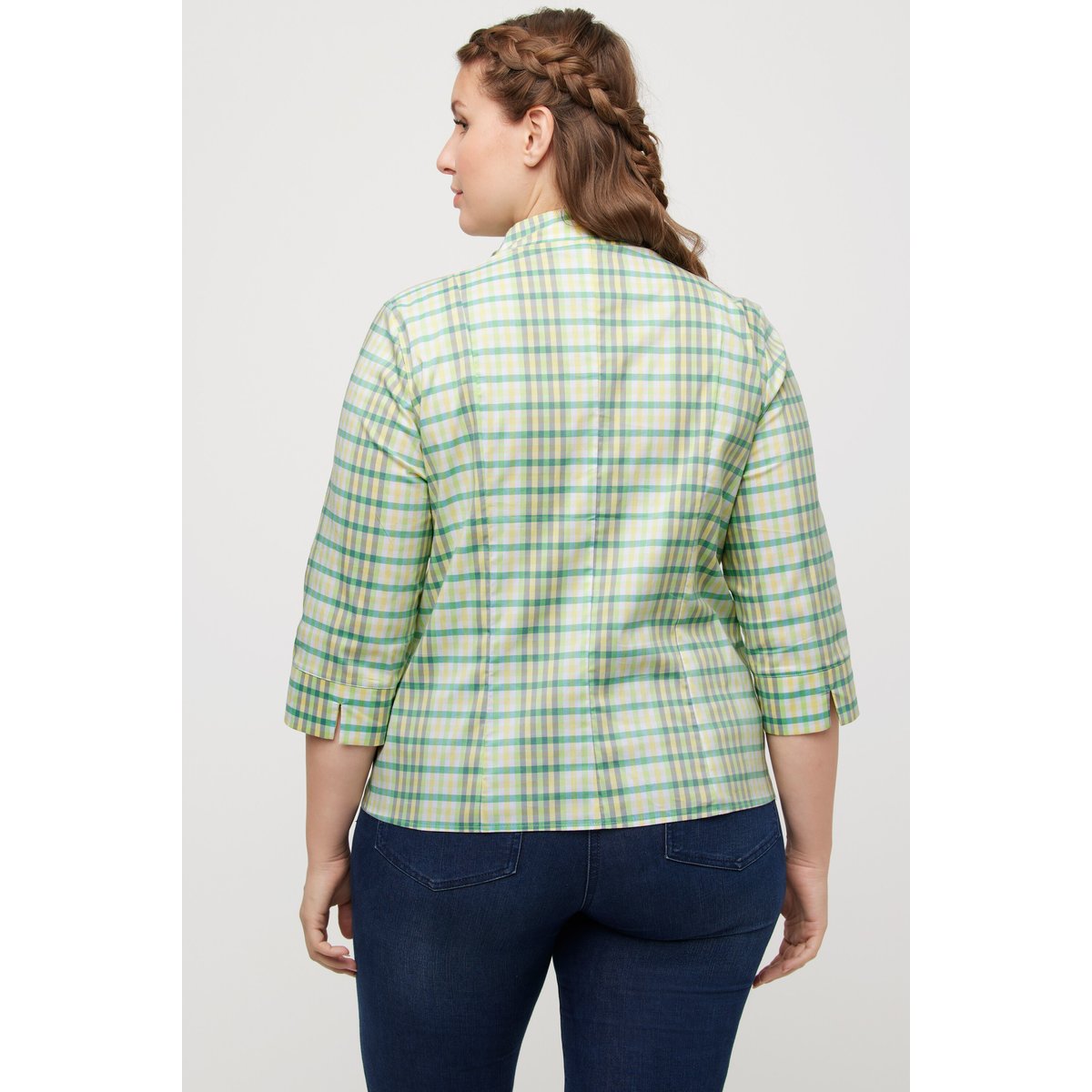 Blouse, carreaux, coupe Slim, col jabot bleu clair, ULLA POPKEN