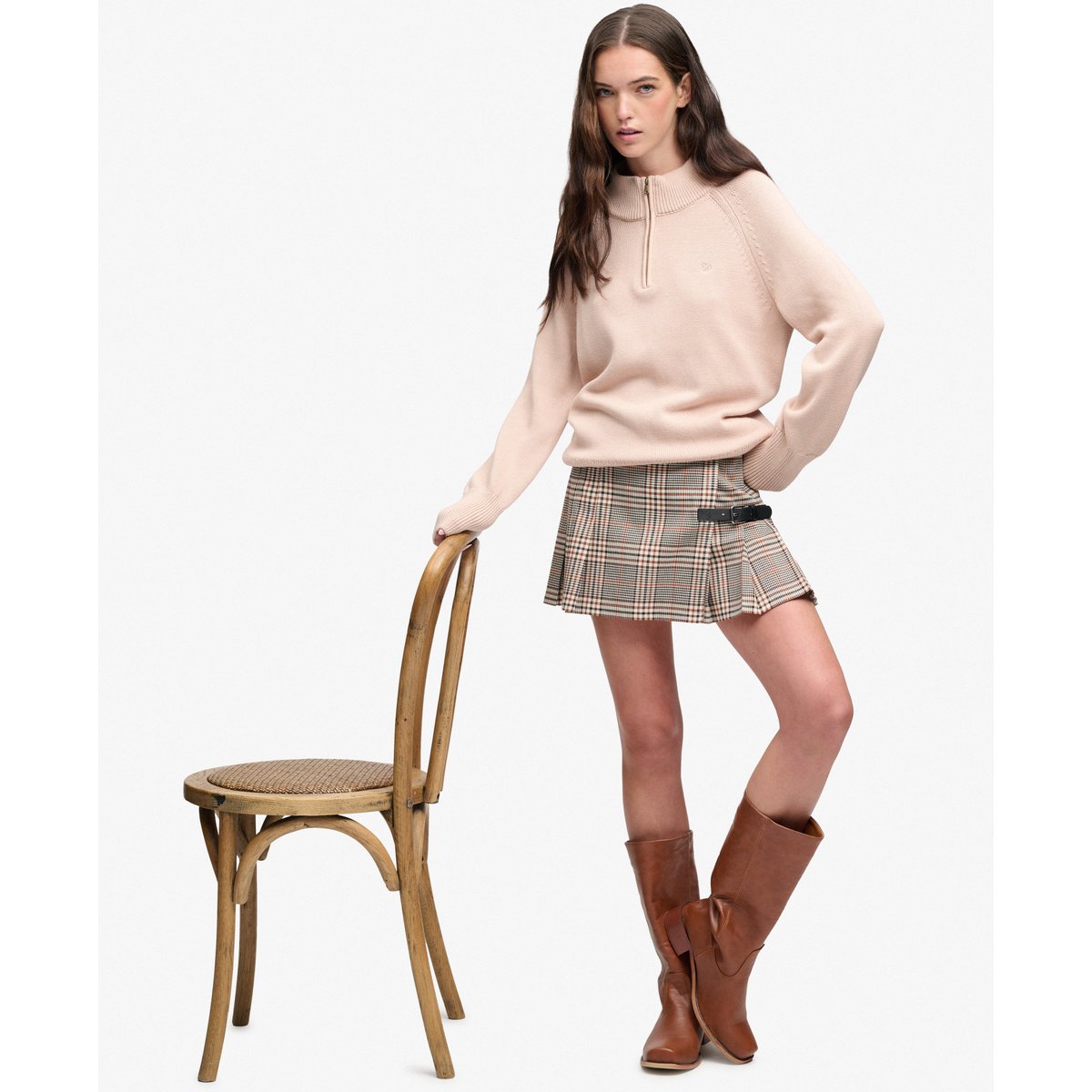 Pull Classic Half Zip Coupe Décontractée rose poudré, SUPERDRY