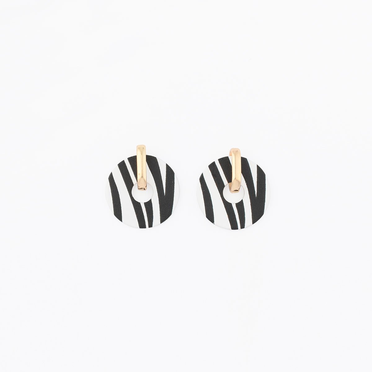 Boucles d'oreilles rondes motif zèbre noir, BALABOOSTE