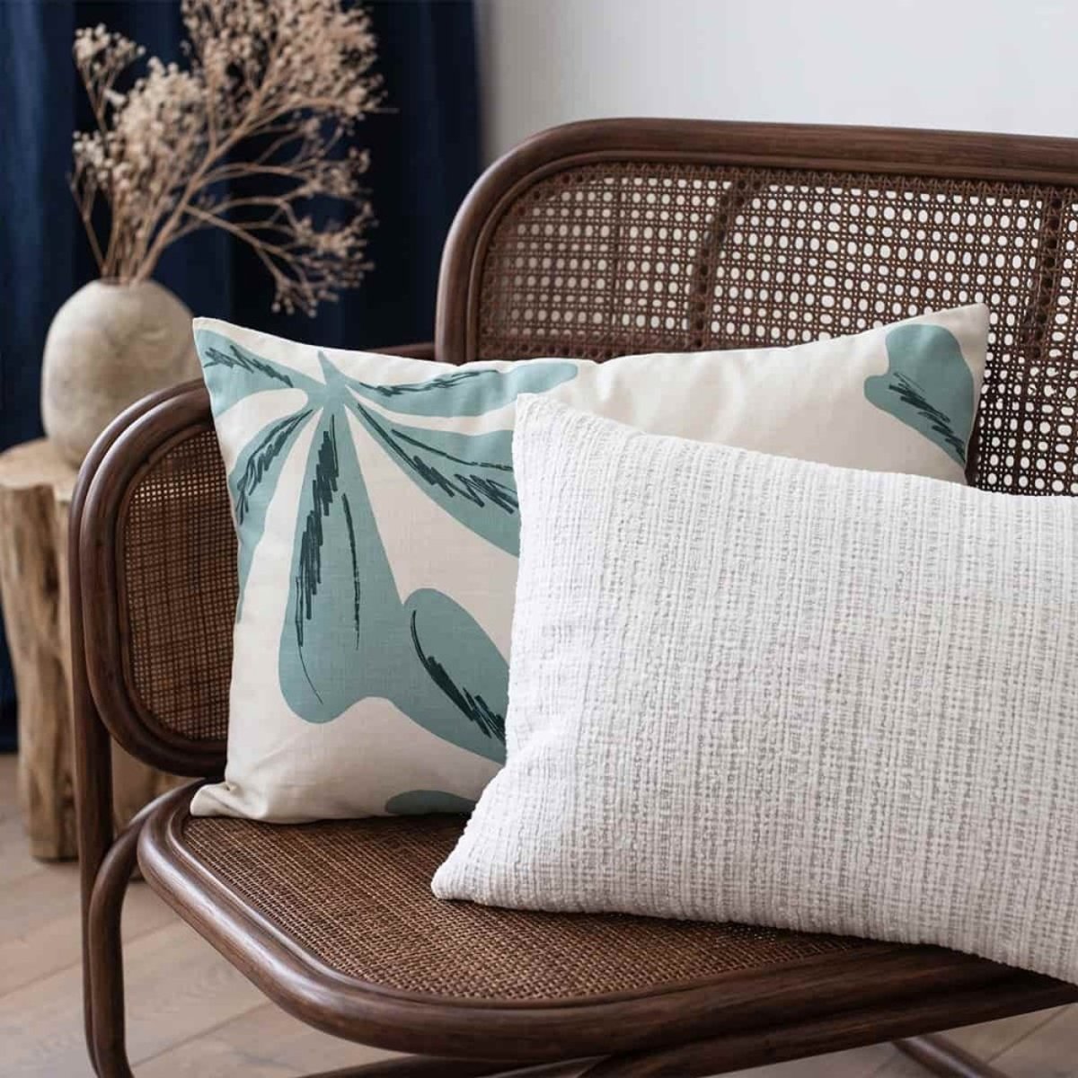 Coussin imprimé feuillage 40x60cm blanc, ORNAMI