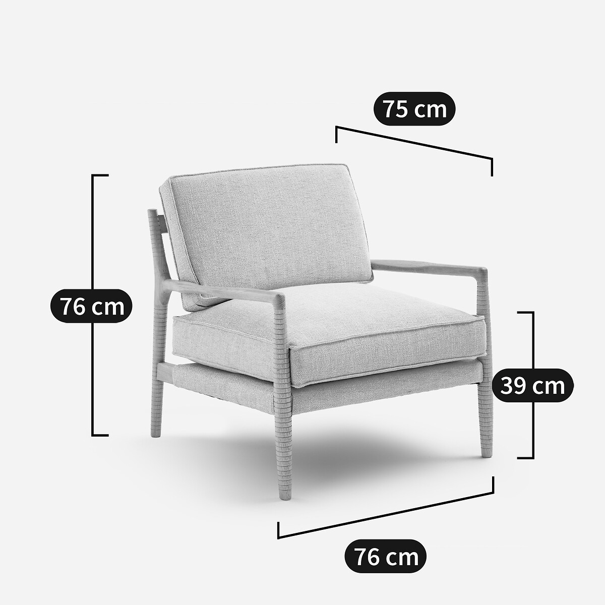 Fauteuil en chêne massif et tissu coton chiné, DILMA chêne naturel, AM.PM