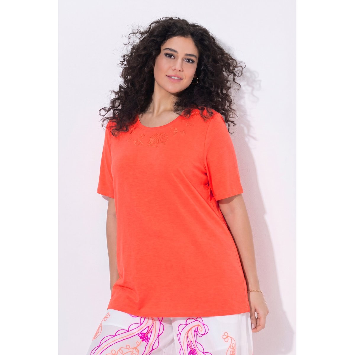 T-shirt brodé orange fluo, ULLA POPKEN