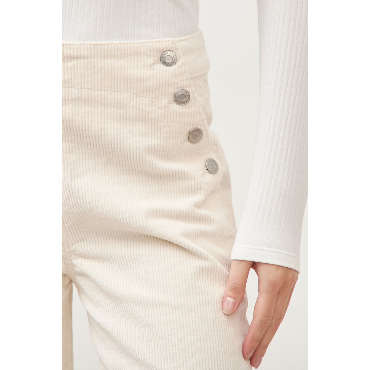 Pantalon large taille haute en velours ivoire, BONOBO