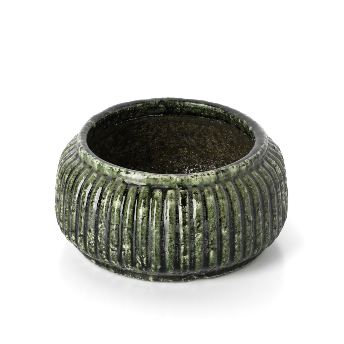 Cache-pot en grès cérame FOREST RIBBED BOWL PLANTER vert forêt, BAZAR BIZAR