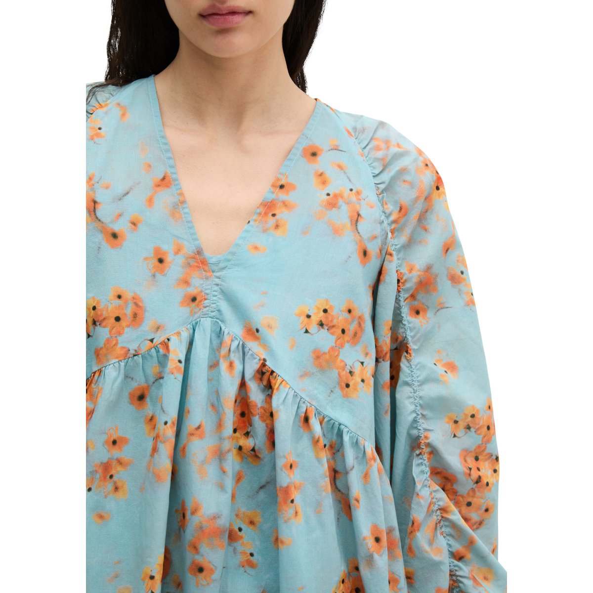 Robe d'été courte loose en voile de coton imprimé bleu moyen, MARC O'POLO