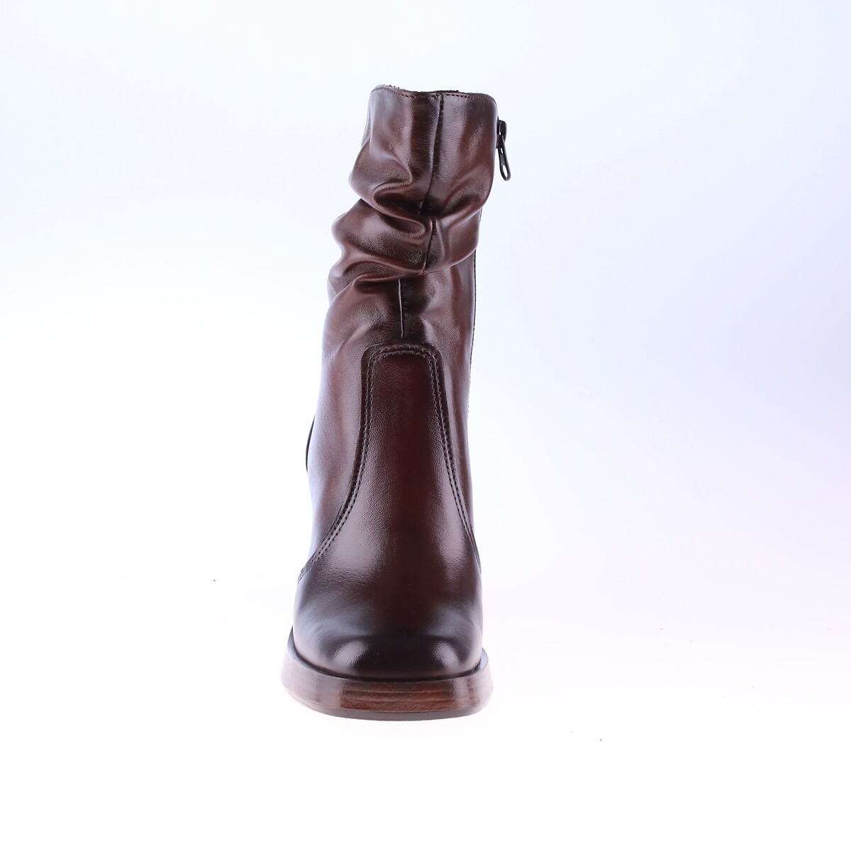 Bottines en cuir, bout carré chocolat, MJUS