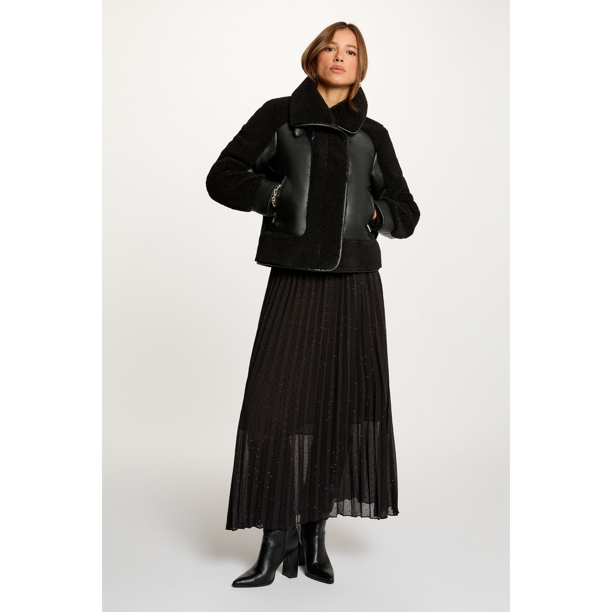 Manteau court col tailleur noir, MORGAN