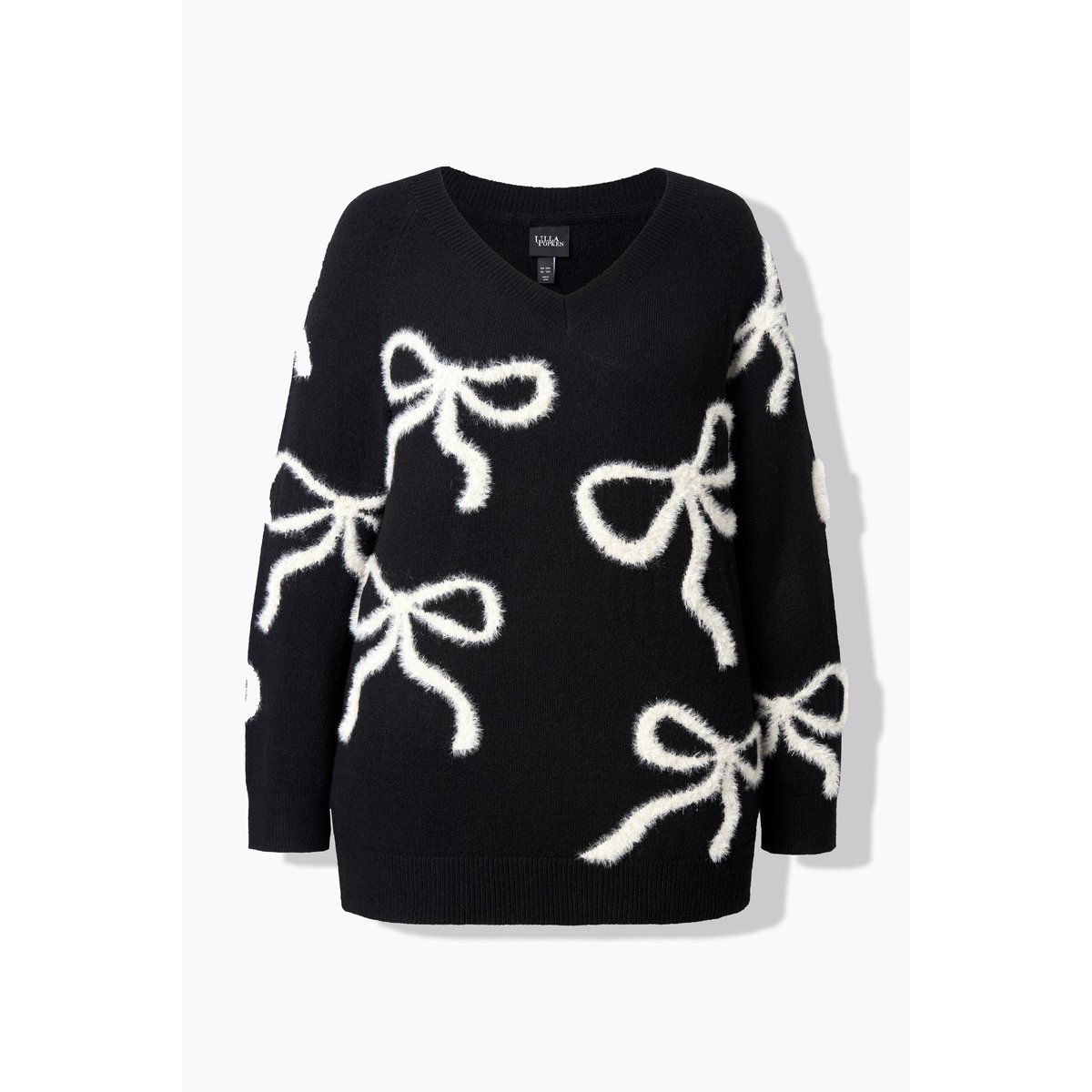 Pull à manches longues et encolure en V noir, ULLA POPKEN