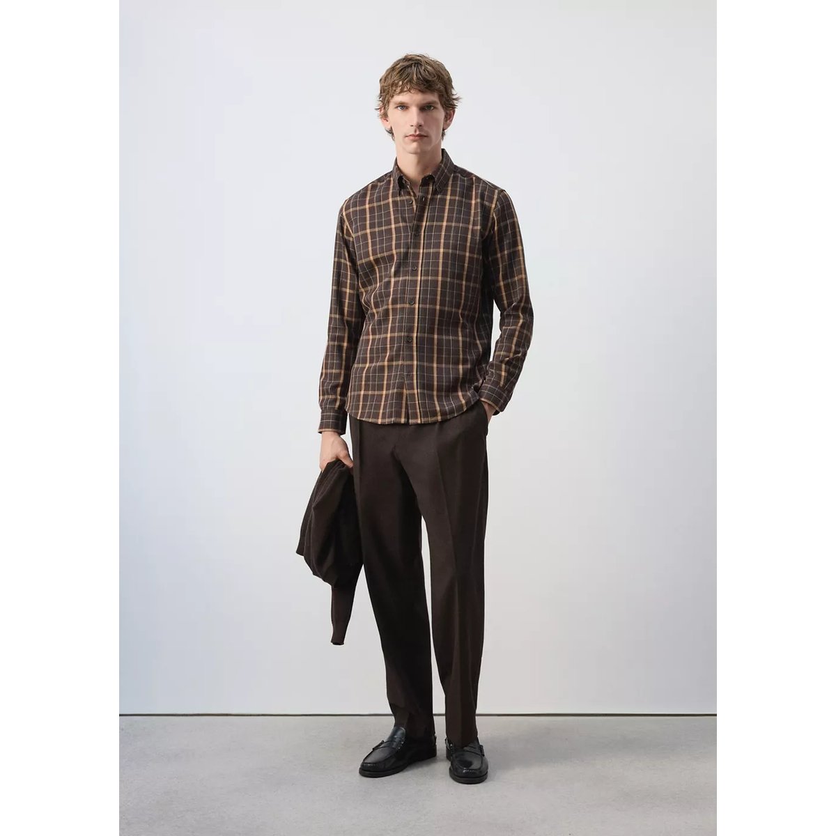 Chemise en flanelle à carreaux regular-fit marron, MANGO MAN