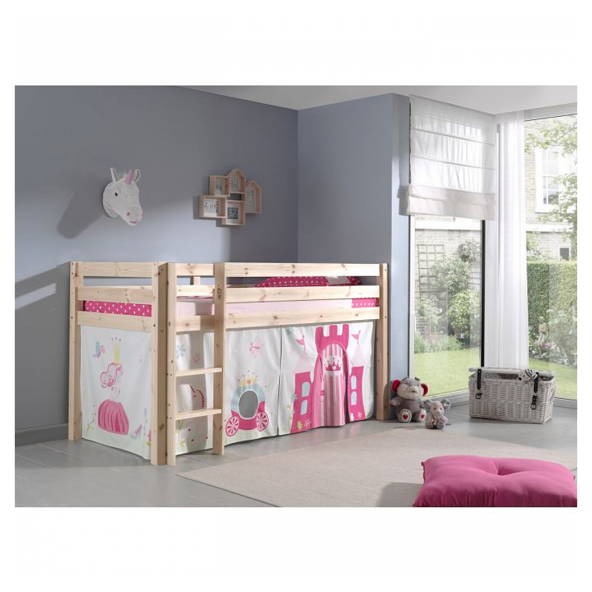 Lit Compact Naturel + Rideau de lit Princess couleur unique, VIPACK