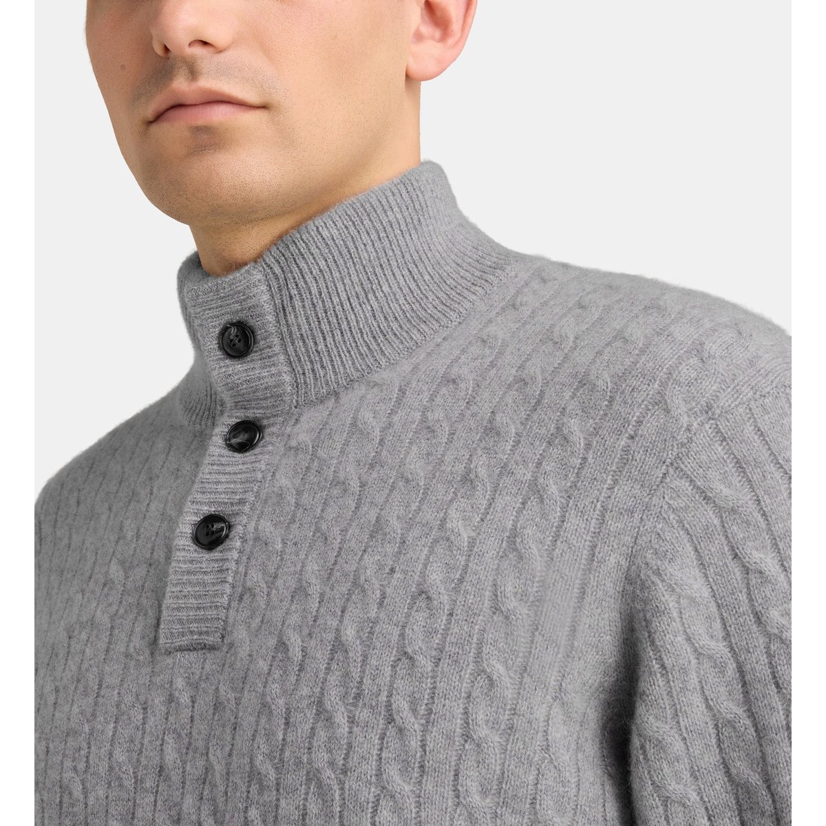Pull camionneur droit cachcablesmok torsades cachemire gris clair, GALERIES LAFAYETTE