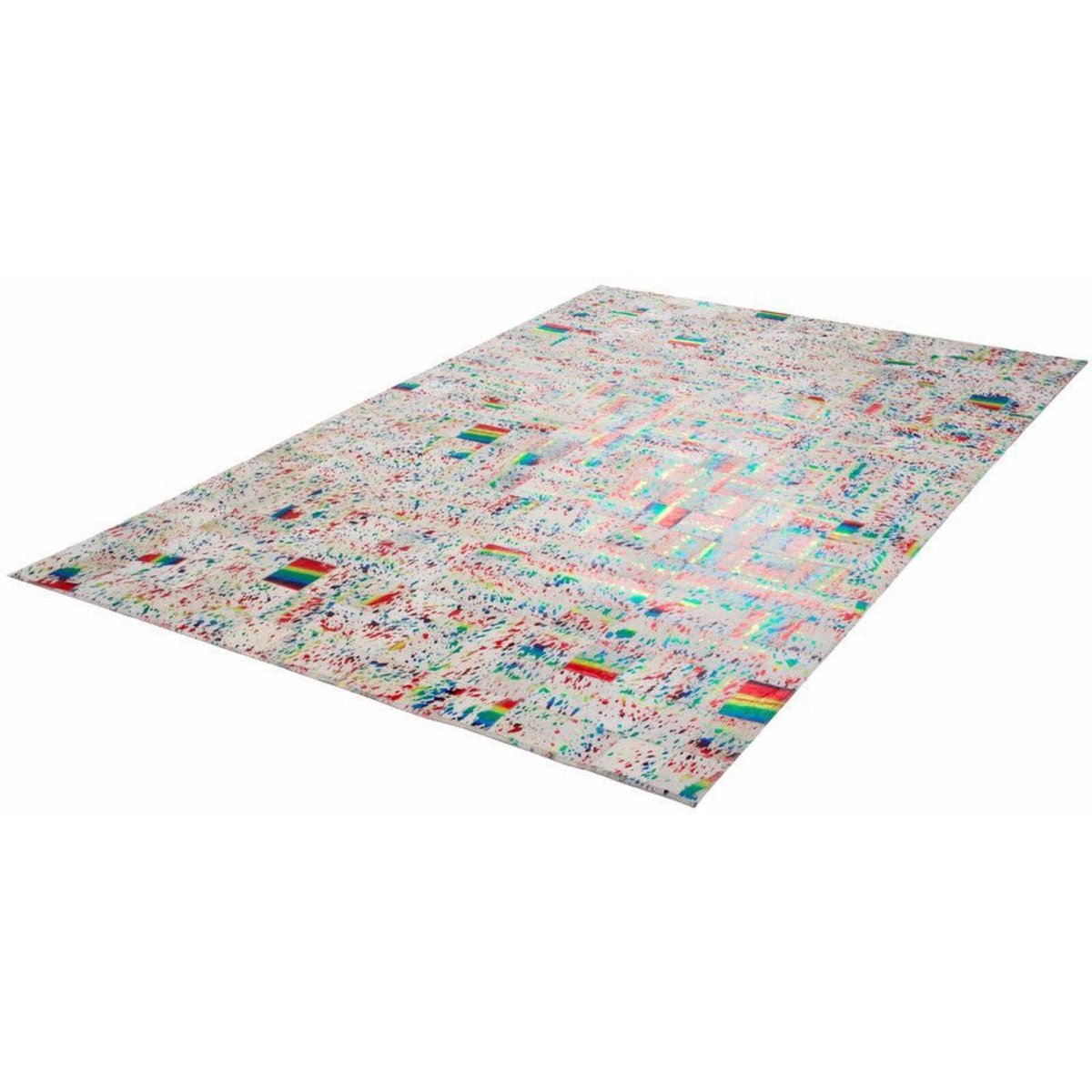 Tapis rectangulaire en cuir fait main ROCKET blanc, multicolore, ARTE ESPINA