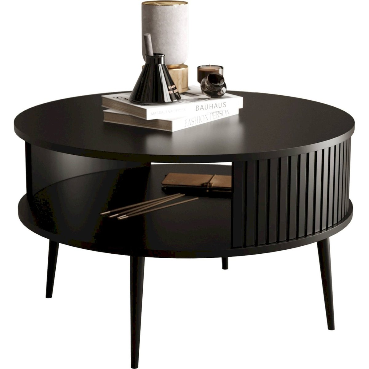 Table basse ronde collection PIVIANO noir mat, RECOLLECTION