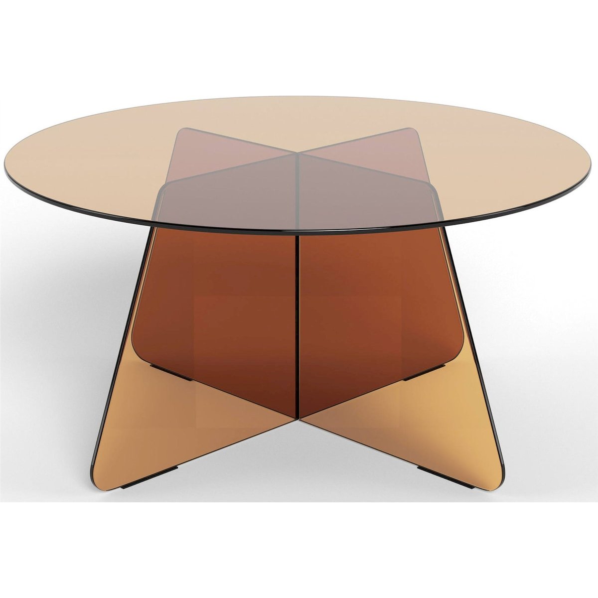 Table basse ronde SAMOS en verre trempé bois foncé, RECOLLECTION