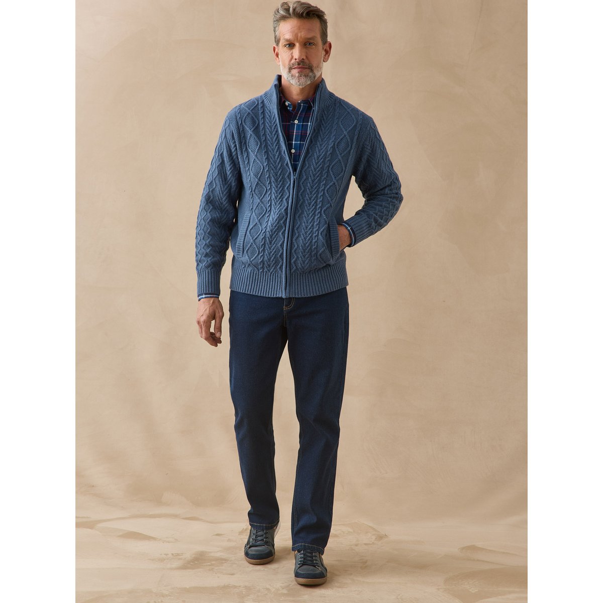 Gilet zippé avec laine bleu, DAXON