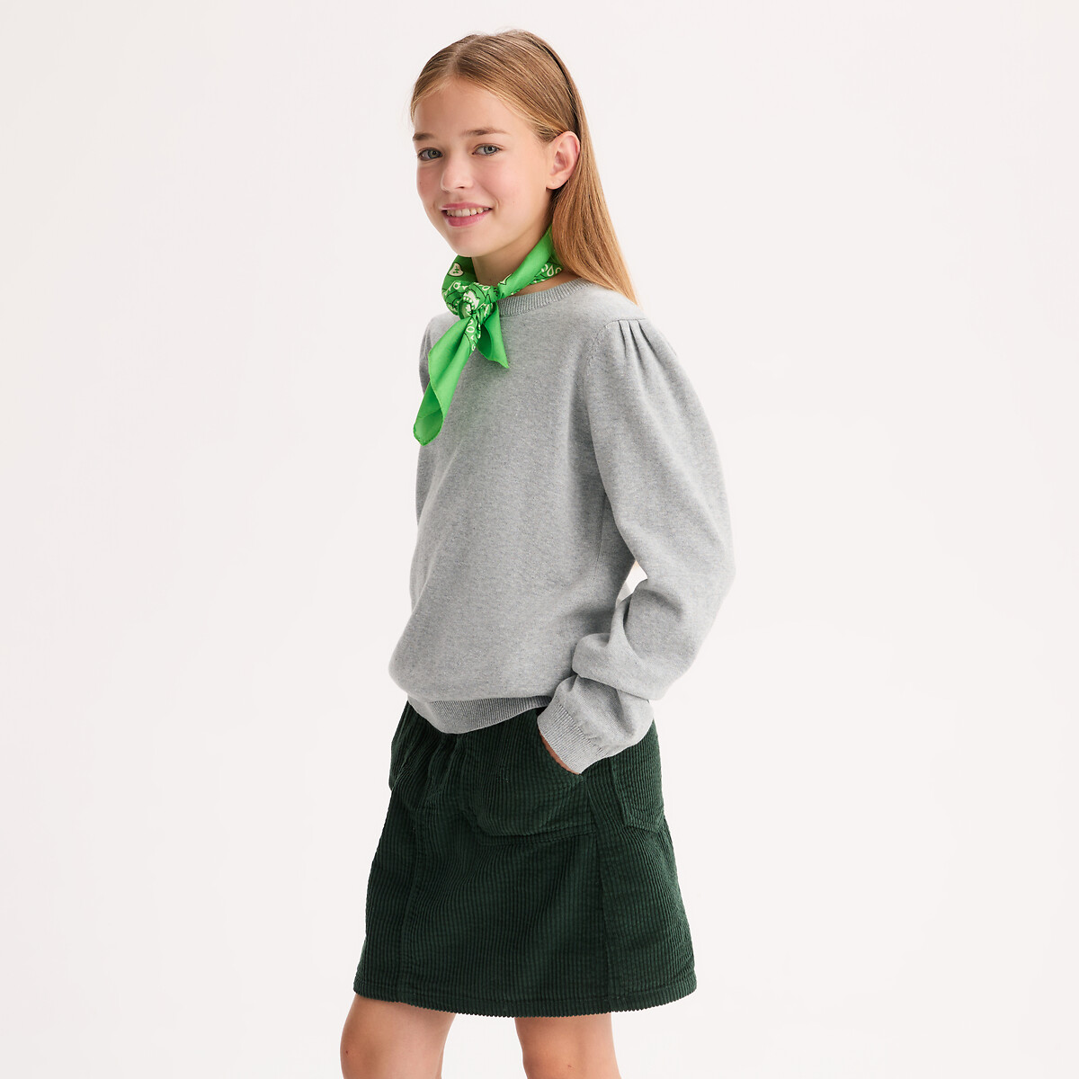 Jersey con cuello redondo de punto fino gris jaspeado, LA REDOUTE COLLECTIONS