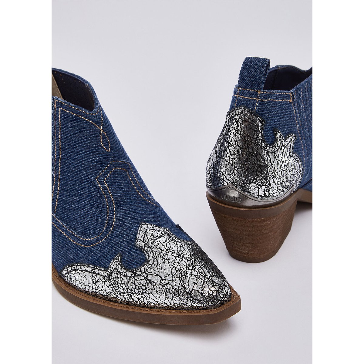 Bottines western en denim denim et argent, LIU JO