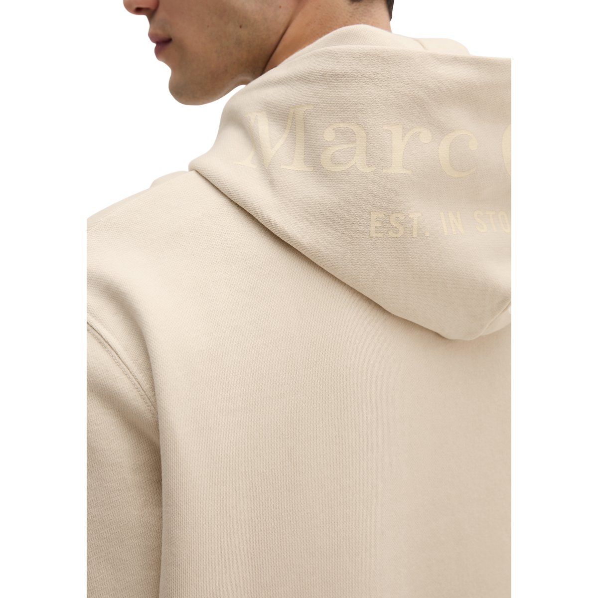 Sweat-shirt à capuche regular garment-dyed avec logo imprimé sur la capuche beige, MARC O'POLO