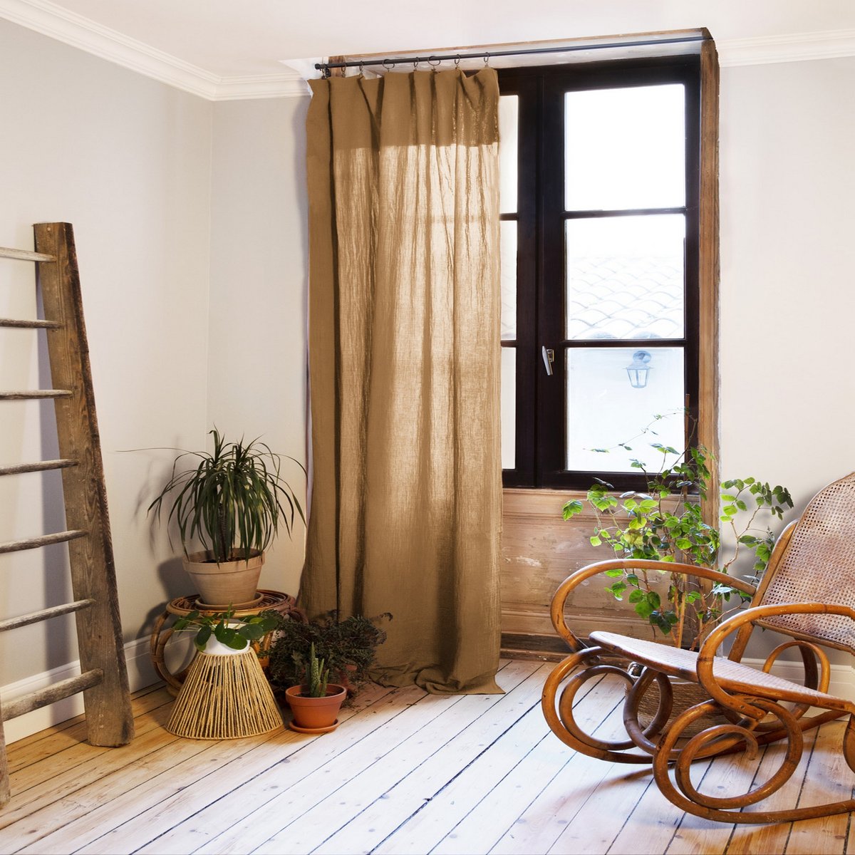 Rideau ajustable en 100% Gaze de Coton Terra camel, EDEN