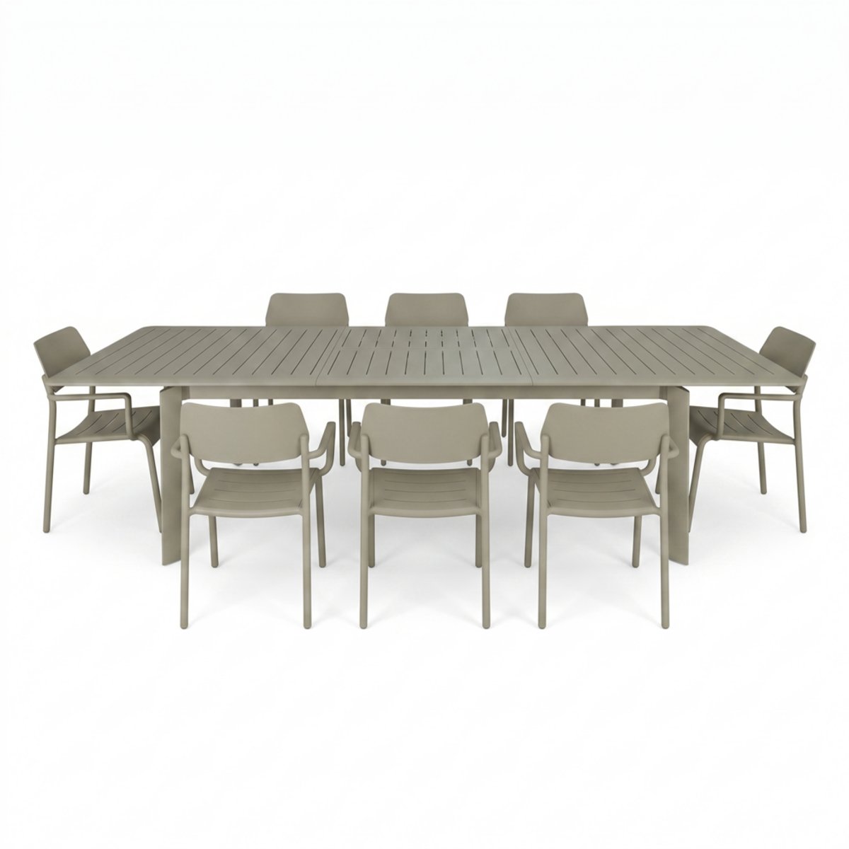 Ensemble de jardin extensible 6/10p en aluminium Kaki clair 8 fauteuils HAVANA kaki clair, WILSA GARDEN