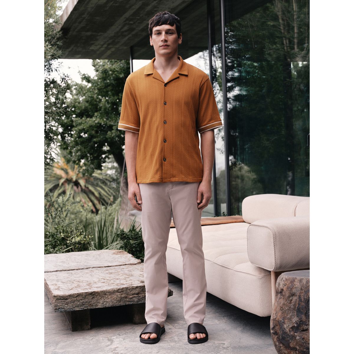 Chemise en jersey à manches courtes et liseré jaune ocre, NEXT