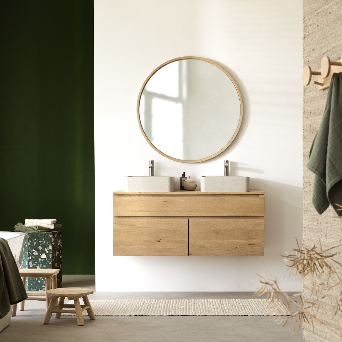 Meuble Salle De Bain en Chêne massif, JACOB naturel, TIKAMOON