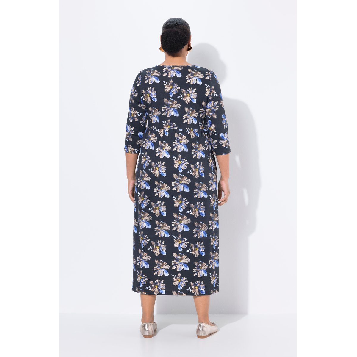 Robe maxi en jersey, motif à fleurs, poches noir, ULLA POPKEN