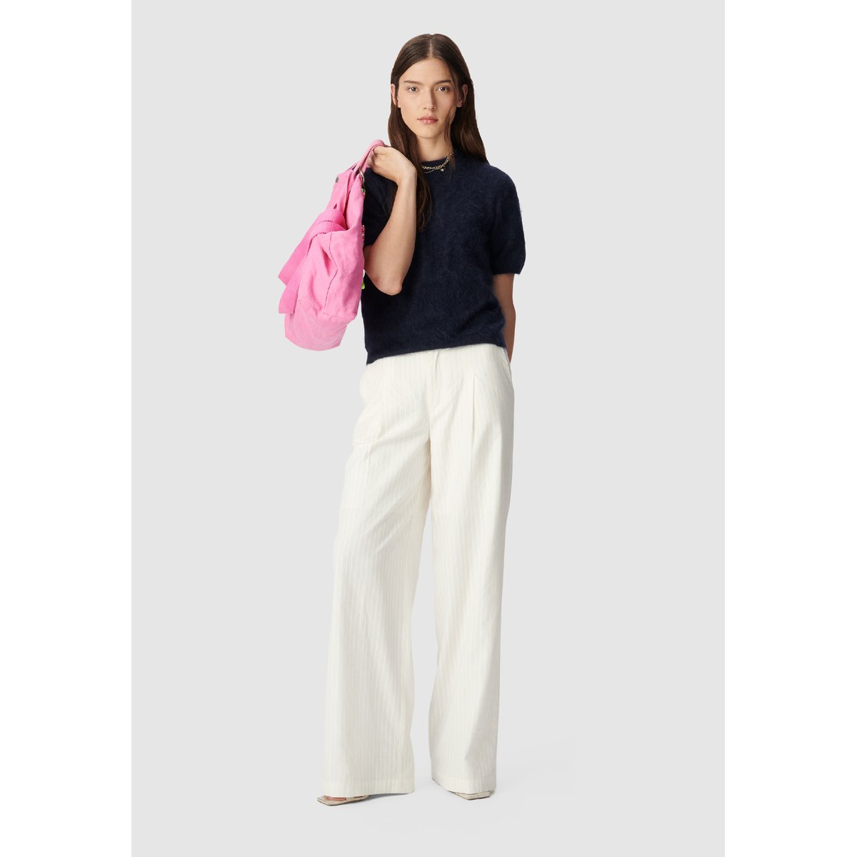 Pantalon de tailleur motif rayures ecru, IKKS