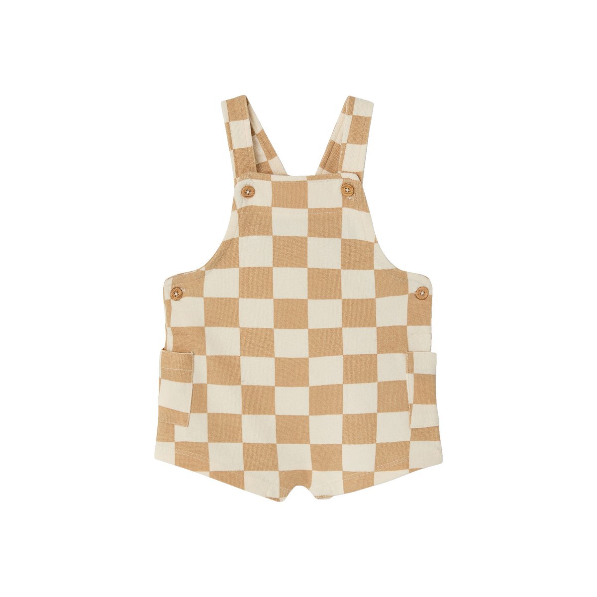 Salopette courte molleton imprimé carreaux beige, VERTBAUDET