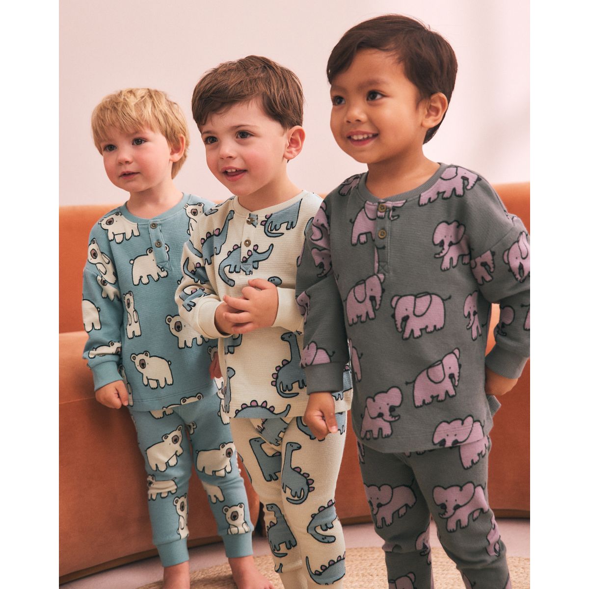 Pyjama douillet, lot de 3 stompy animal entièrement gris anthracite/bleu, NEXT