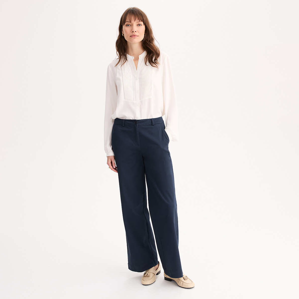 Wijde chino broek marineblauw, ANNE WEYBURN